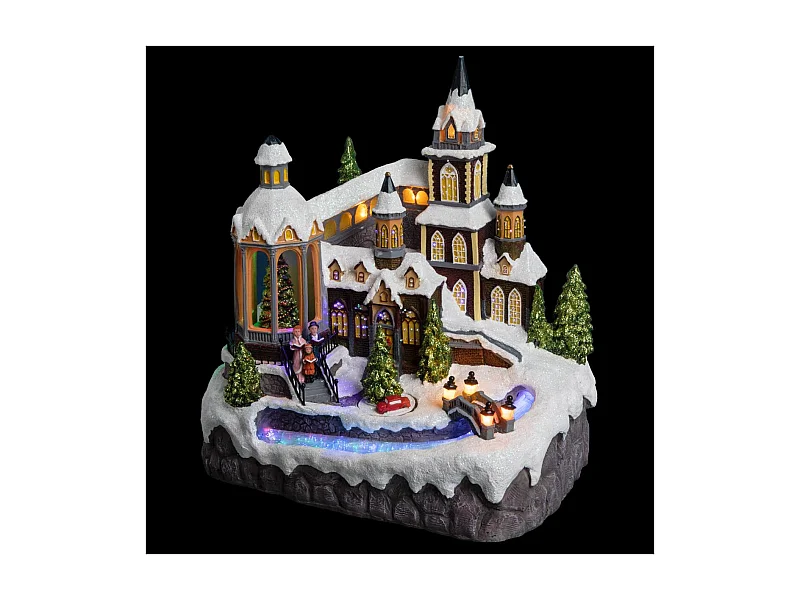 Village de Noël lumineux et animé Eglise avec Rivière