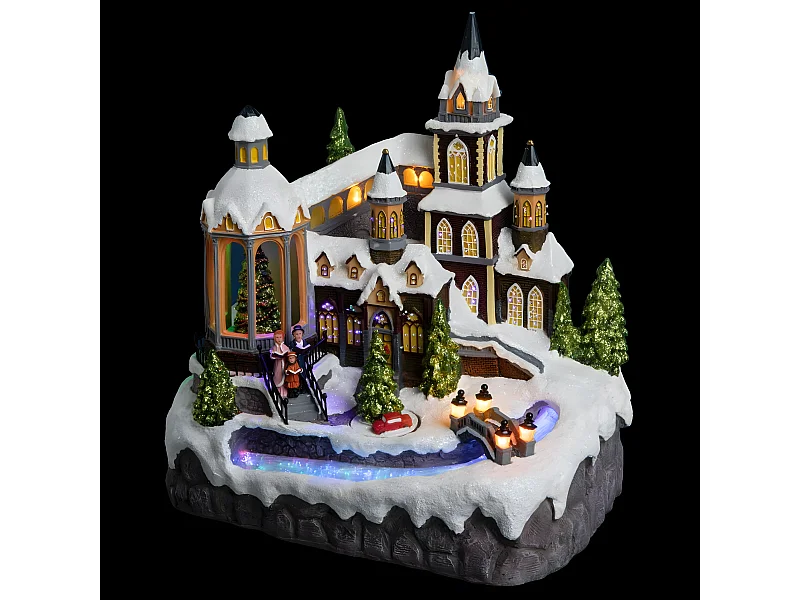 Village de Noël lumineux et animé Eglise avec Rivière