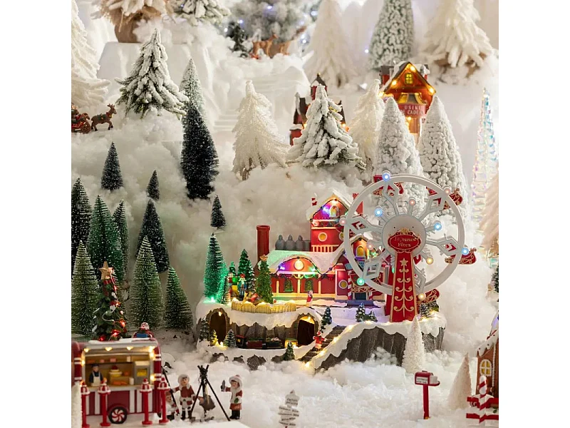 Village de Noël lumineux Roue du Père Noël animée