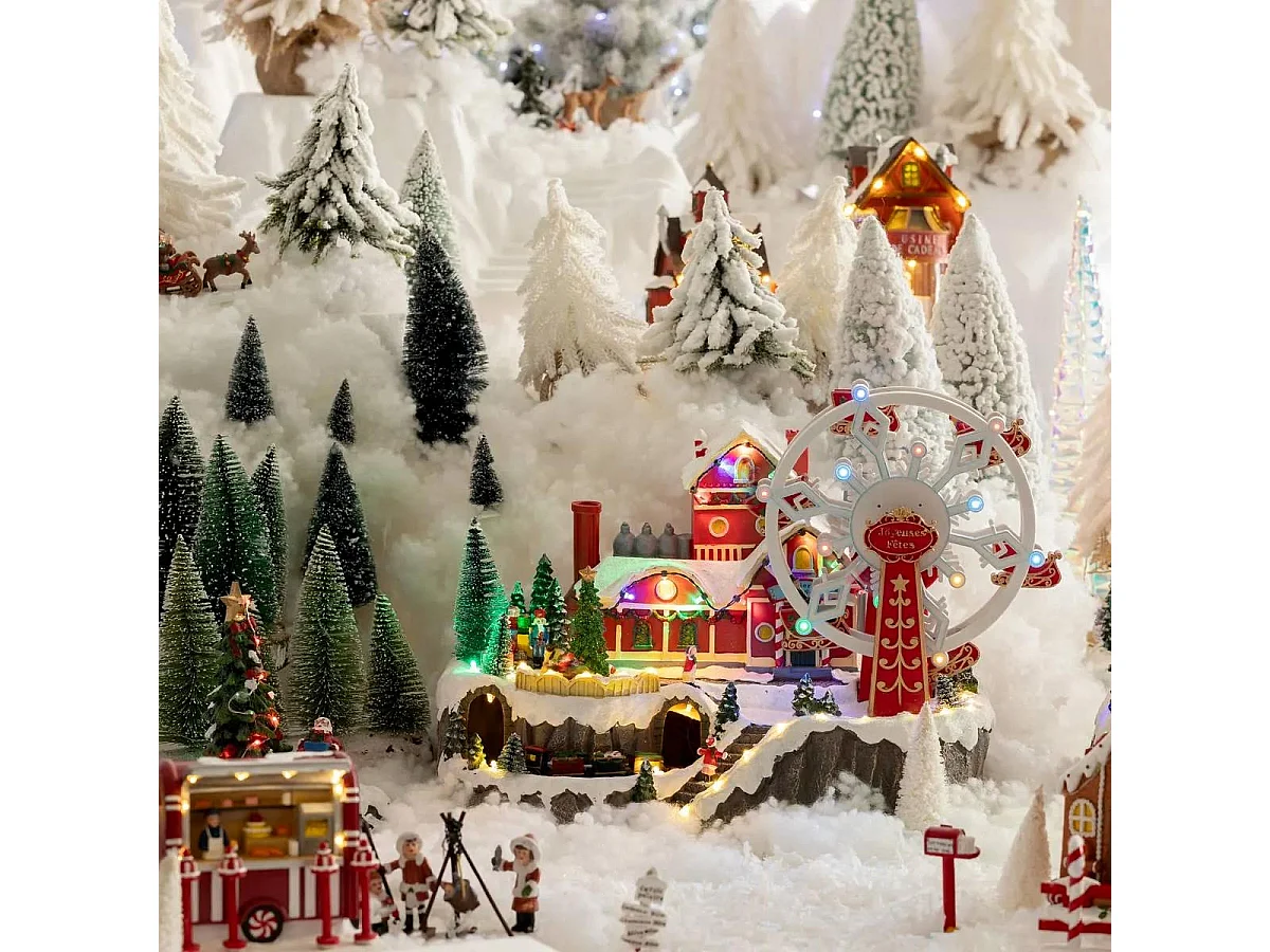 Village de Noël lumineux Roue du Père Noël animée