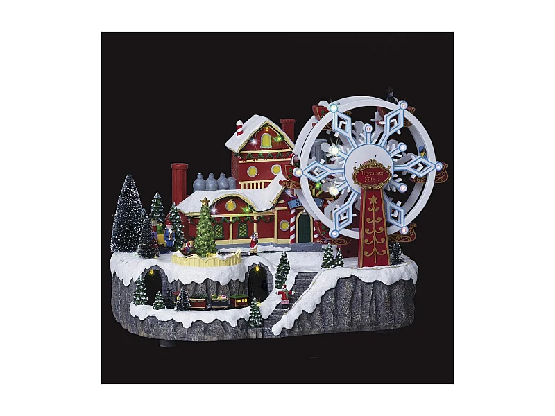 Village de Noël lumineux Roue du Père Noël animée