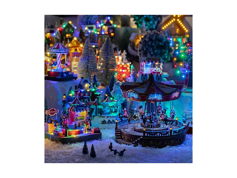 Village de Noël lumineux et musical Grand Carrousel animé