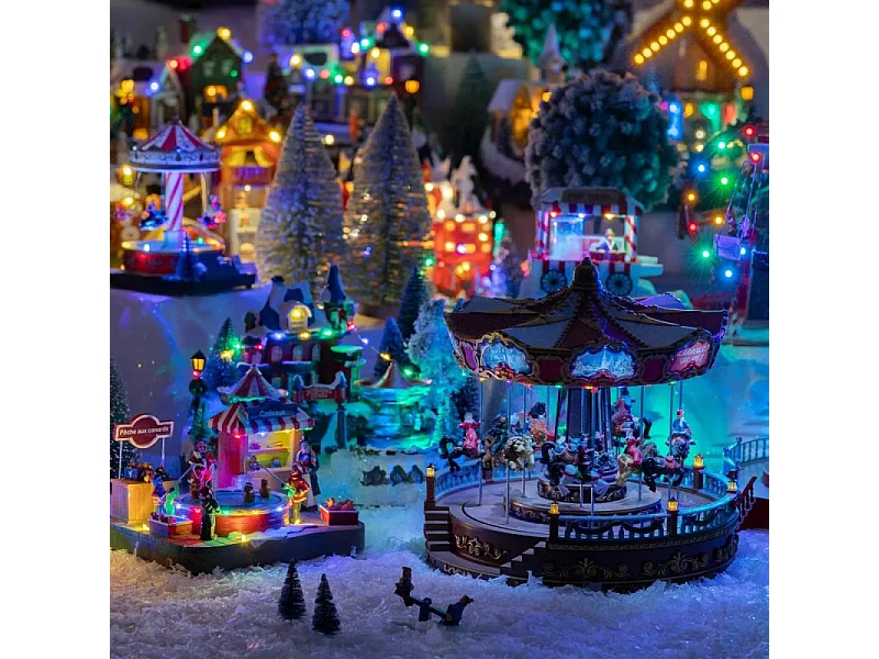 Village de Noël lumineux et musical Grand Carrousel animé