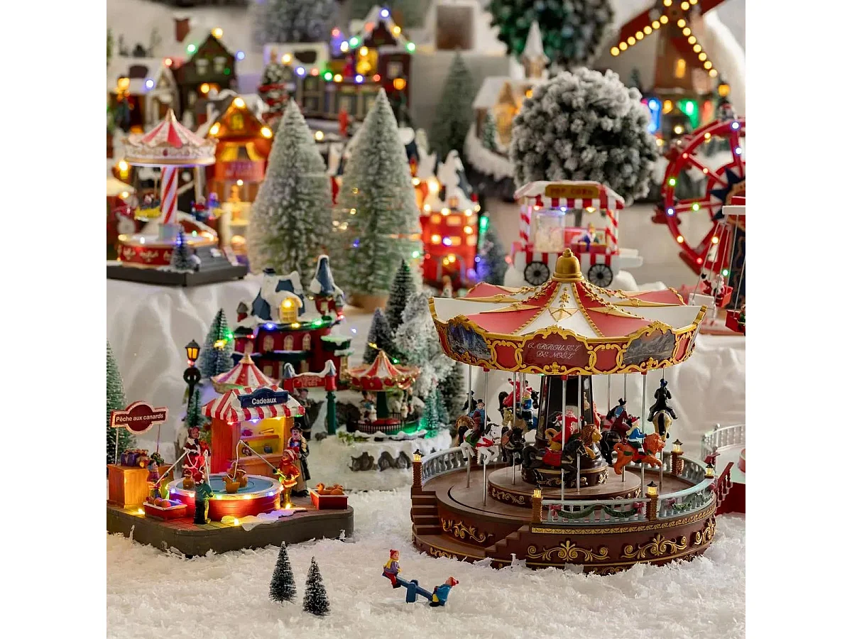 Village de Noël lumineux et musical Grand Carrousel animé