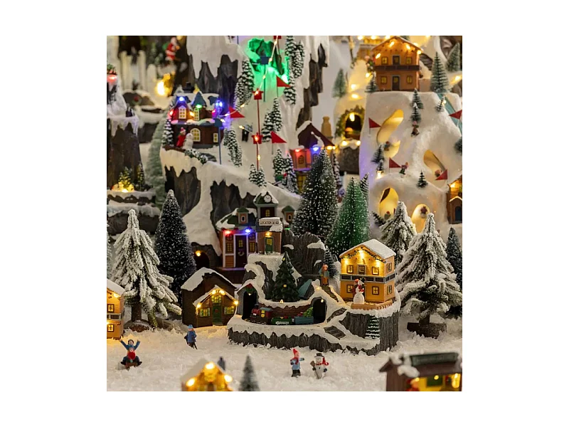 Village de Noël lumineux, animé et musical Scène de vie autour du Chalet à la montagne