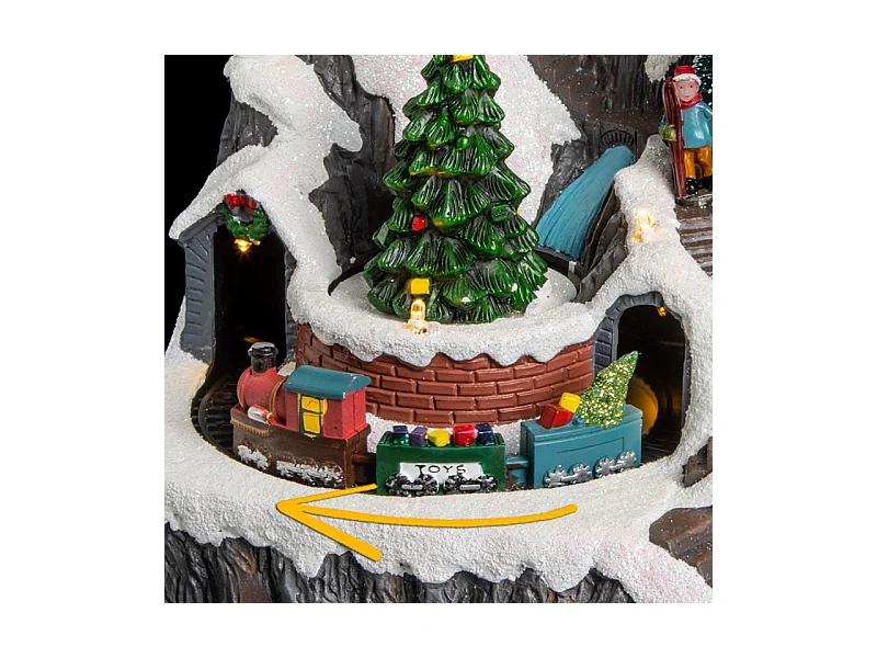 Village de Noël lumineux, animé et musical Scène de vie autour du Chalet à la montagne