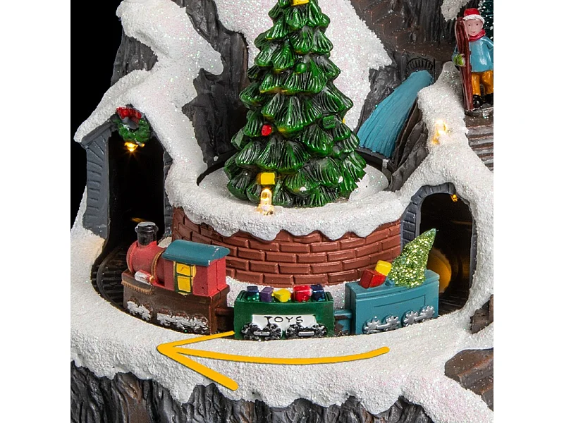 Village de Noël lumineux, animé et musical Scène de vie autour du Chalet à la montagne