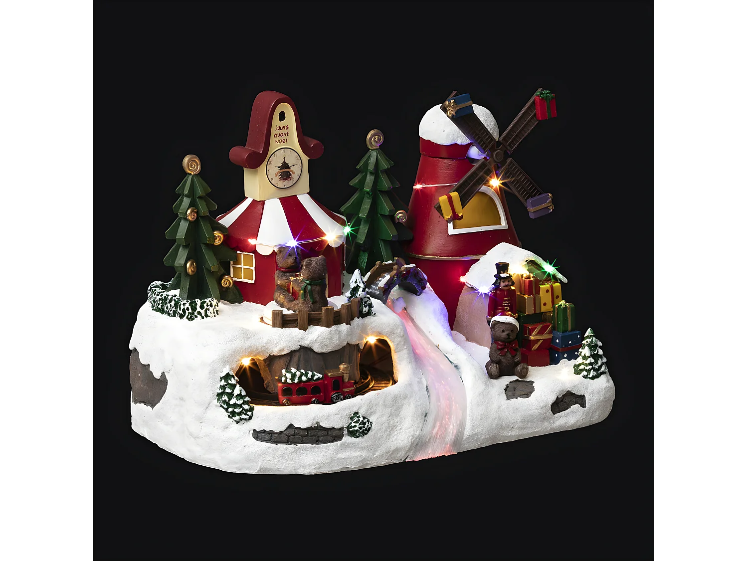 Village de Noël lumineux, animé et musical Horloge du Père Noël