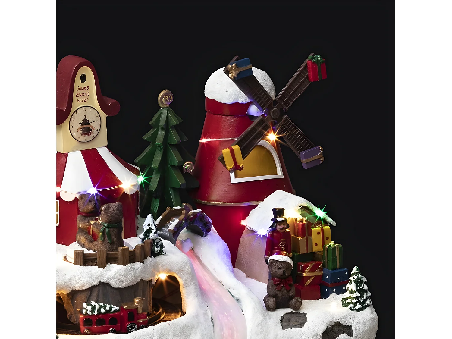 Village de Noël lumineux, animé et musical Horloge du Père Noël