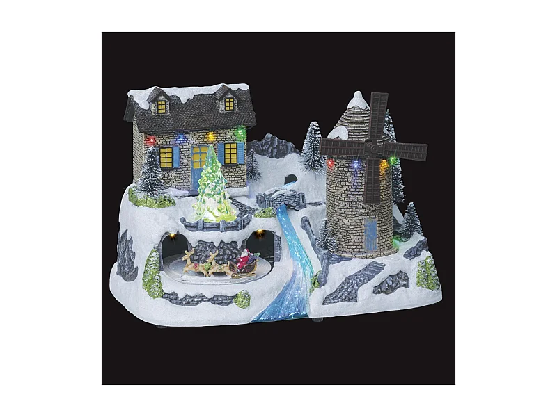 Village de Noël lumineux et musical Moulin à vent animé