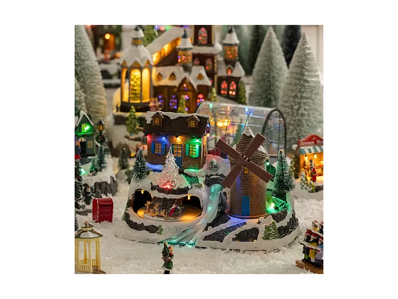 Village de Noël lumineux et musical Moulin à vent animé
