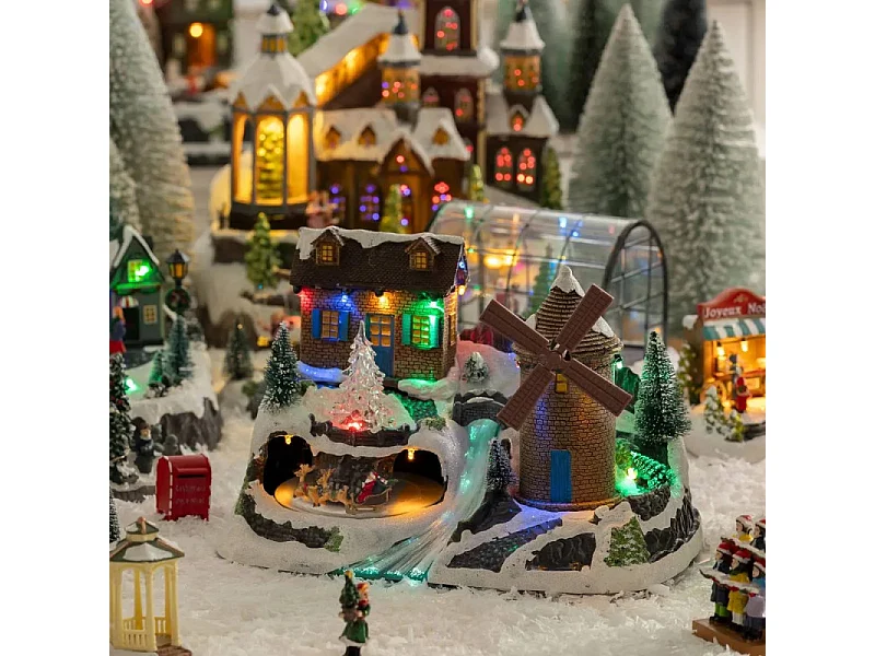 Village de Noël lumineux et musical Moulin à vent animé