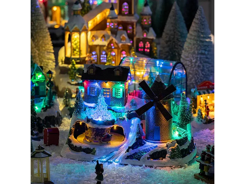 Village de Noël lumineux et musical Moulin à vent animé