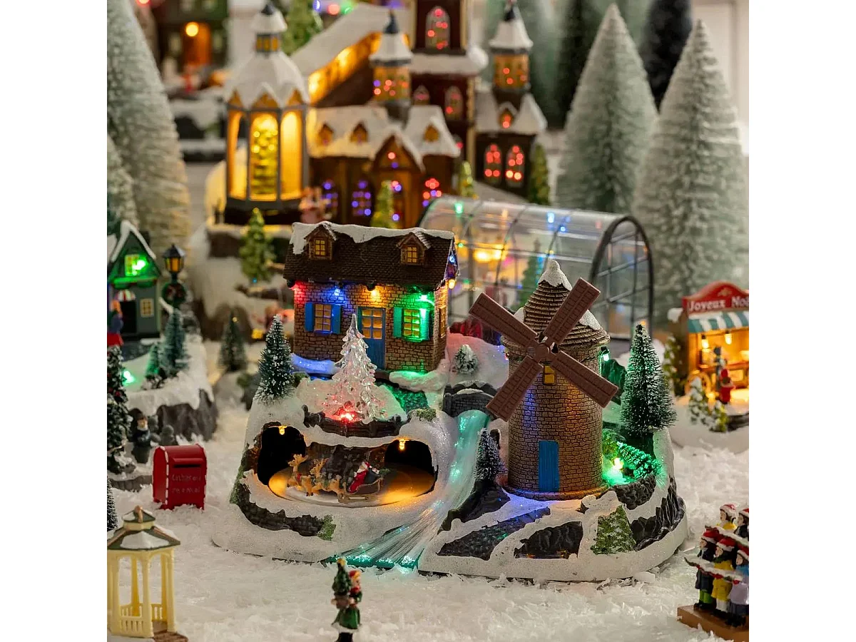 Village de Noël lumineux et musical Moulin à vent animé
