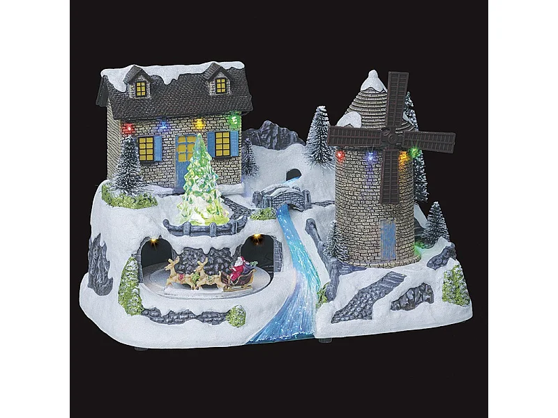 Village de Noël lumineux et musical Moulin à vent animé