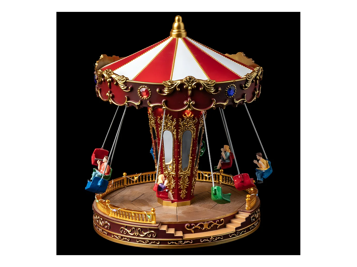 Village de Noël lumineux et musical Carrousel de chaises volantes animé