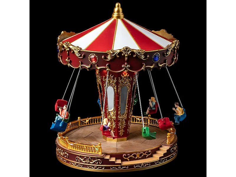 Village de Noël lumineux et musical Carrousel de chaises volantes animé