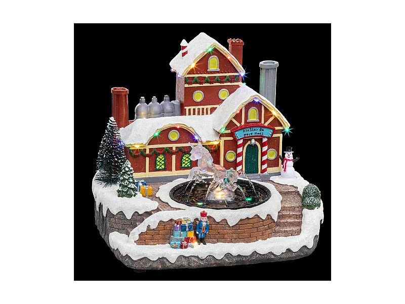 Village de Noël lumineux Fontaine du Père Noël en mouvement avec Licorne