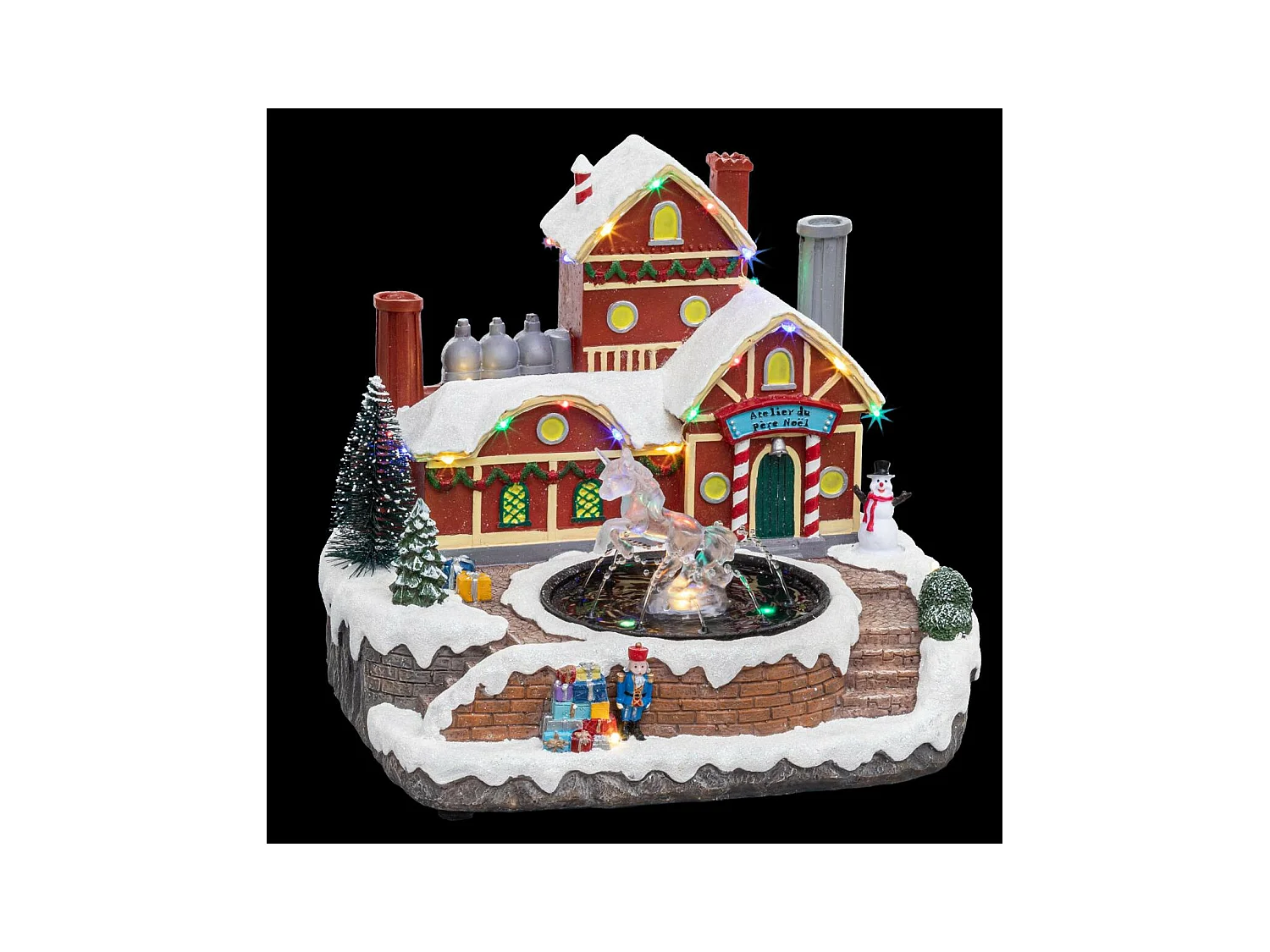 Village de Noël lumineux Fontaine du Père Noël en mouvement avec Licorne