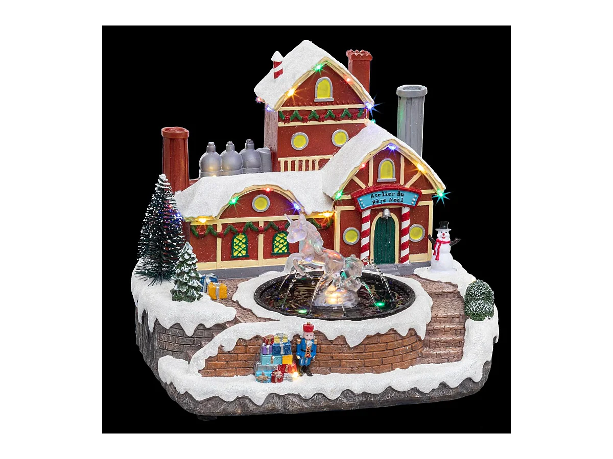 Village de Noël lumineux Fontaine du Père Noël en mouvement avec Licorne