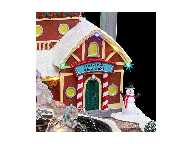 Village de Noël lumineux Fontaine du Père Noël en mouvement avec Licorne
