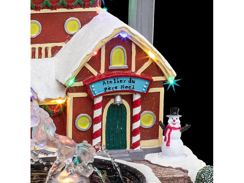 Village de Noël lumineux Fontaine du Père Noël en mouvement avec Licorne