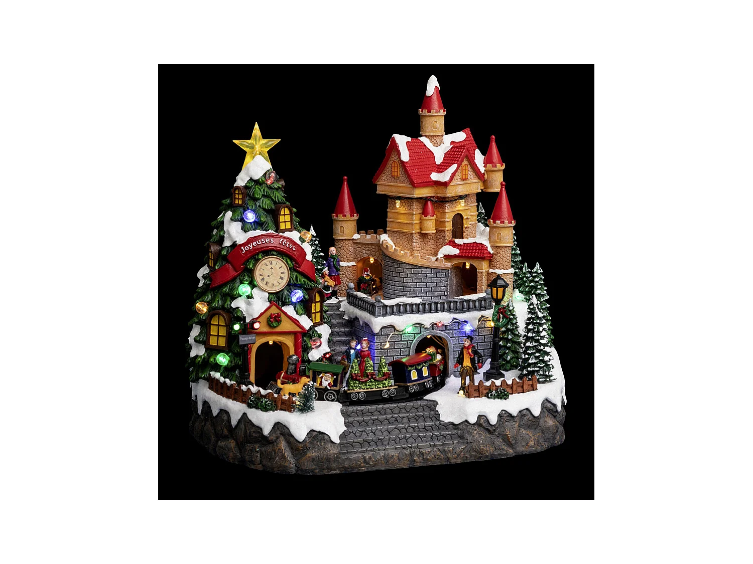 Village de Noël lumineux, animé et musical Chateau Manoir du Père Noël et ses animations