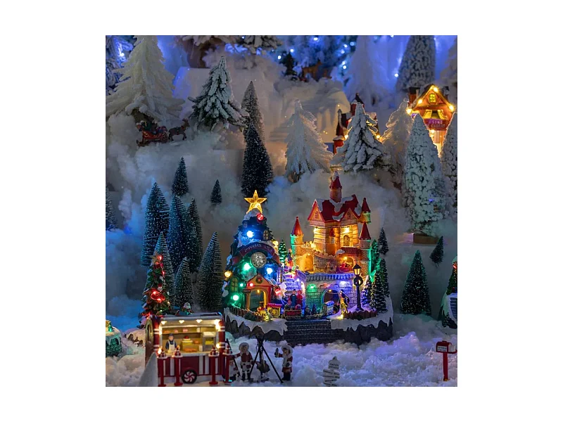 Village de Noël lumineux, animé et musical Chateau Manoir du Père Noël et ses animations