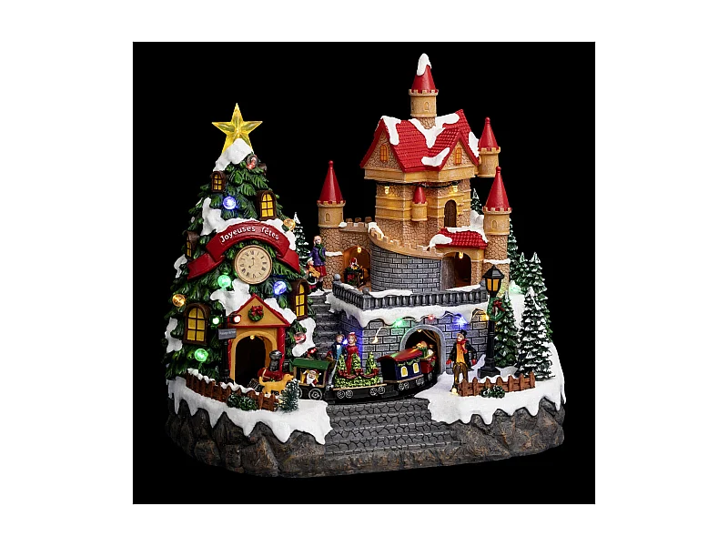 Village de Noël lumineux, animé et musical Chateau Manoir du Père Noël et ses animations