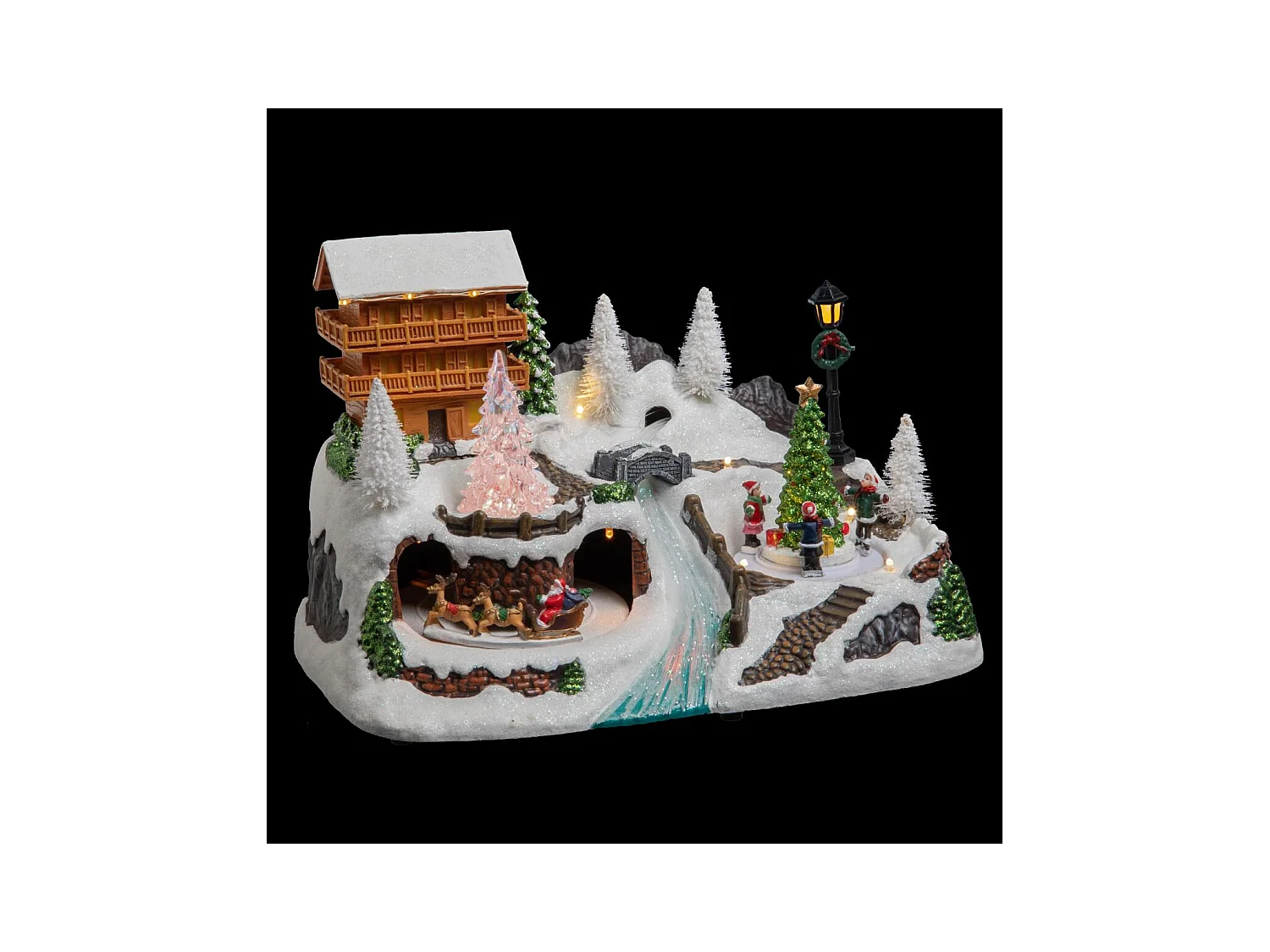 Village de Noël lumineux et animé Scène de vie autour du Chalet à la montagne