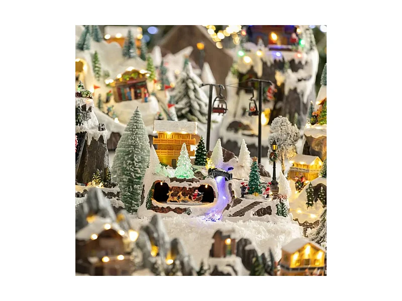 Village de Noël lumineux et animé Scène de vie autour du Chalet à la montagne