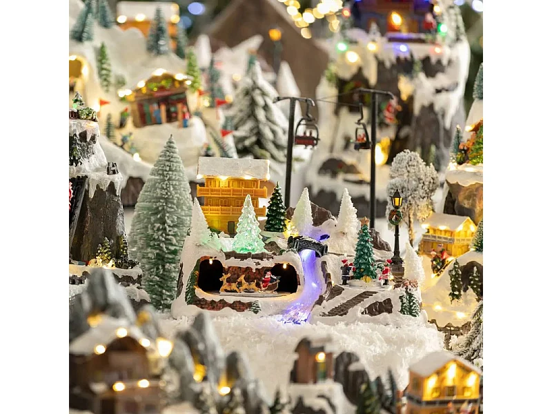 Village de Noël lumineux et animé Scène de vie autour du Chalet à la montagne
