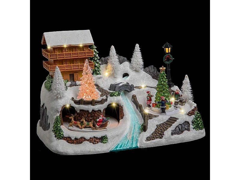 Village de Noël lumineux et animé Scène de vie autour du Chalet à la montagne