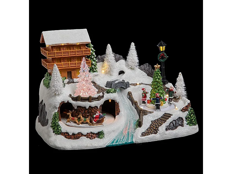 Village de Noël lumineux et animé Scène de vie autour du Chalet à la montagne