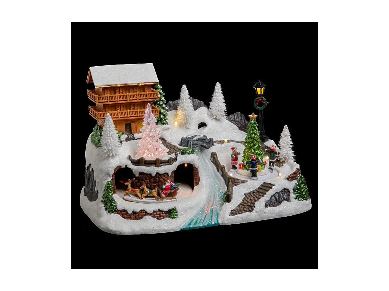 Village de Noël lumineux et animé Scène de vie autour du Chalet à la montagne