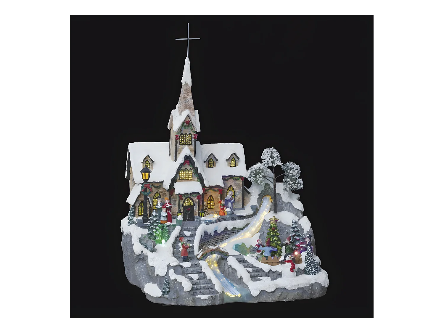 Village de Noël lumineux et animé Eglise du village avec cascade en fibre optique