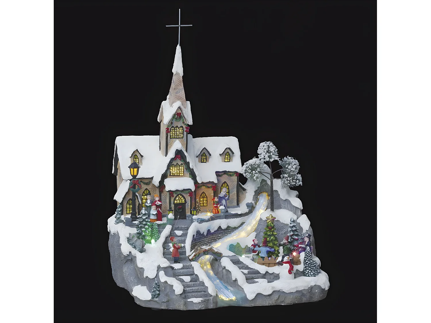 Village de Noël lumineux et animé Eglise du village avec cascade en fibre optique