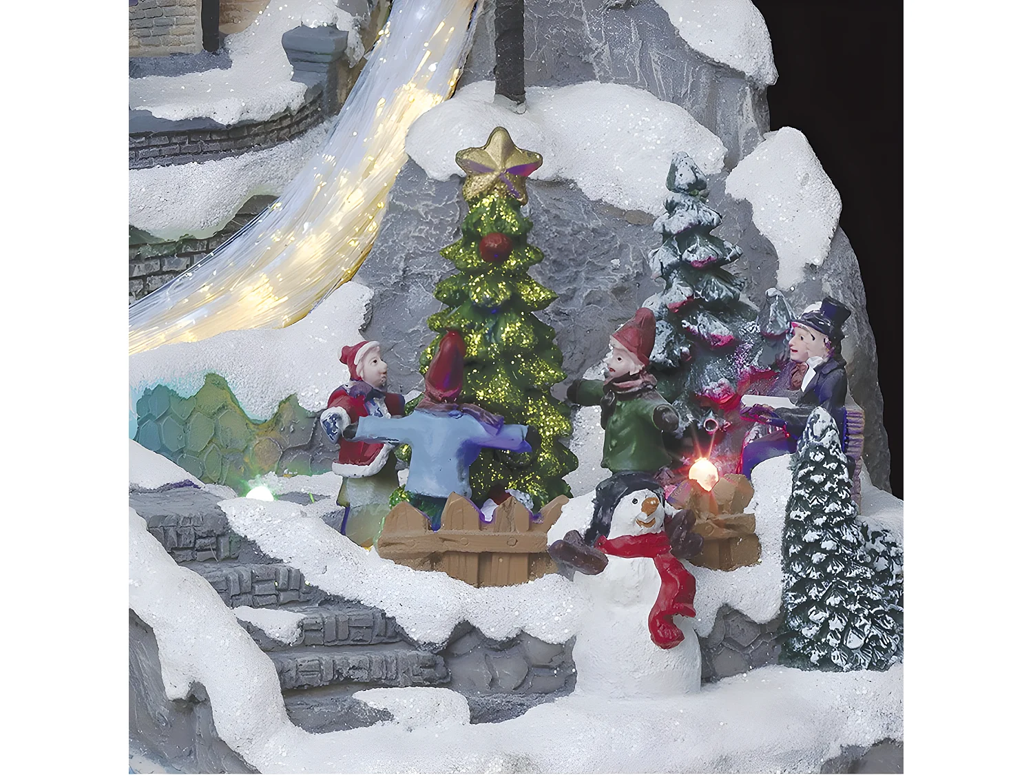 Village de Noël lumineux et animé Eglise du village avec cascade en fibre optique