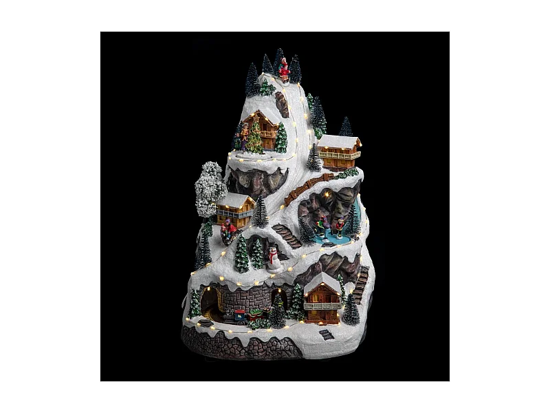 Village de Noël lumineux, musical et animé Montagne avec Maisons et Sapins enneigés