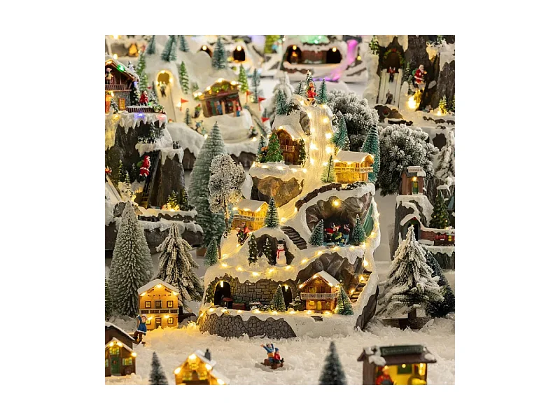 Village de Noël lumineux, musical et animé Montagne avec Maisons et Sapins enneigés