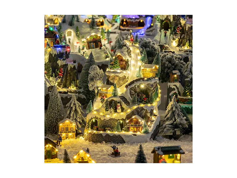 Village de Noël lumineux, musical et animé Montagne avec Maisons et Sapins enneigés