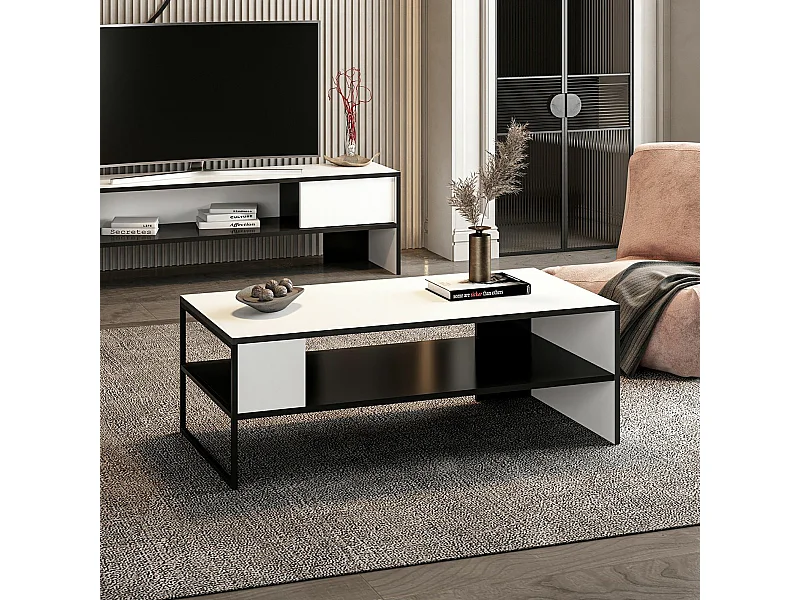 Table basse rectangulaire Ejby avec espace de rangement noir / blanc [en.casa]