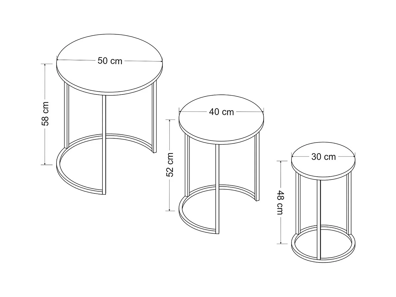 Set de 3 tables d'appoint Frederiksværk gigognes rondes marbre noir [en.casa]