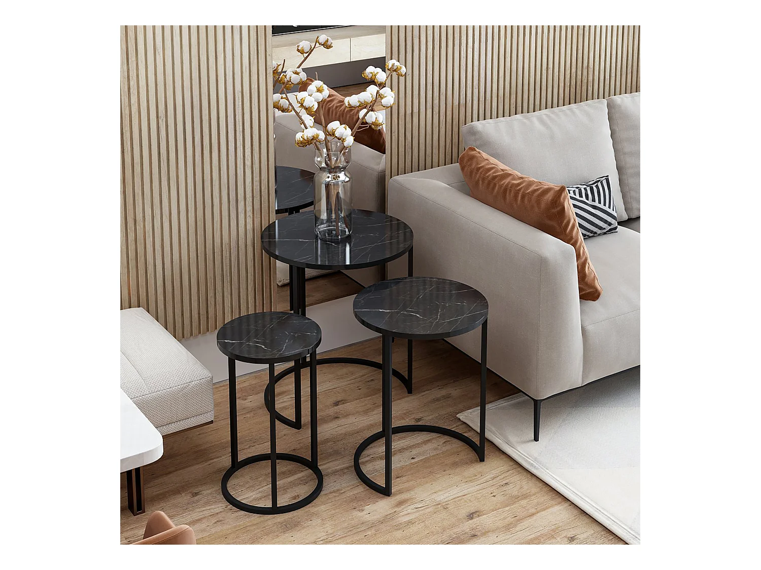 Set de 3 tables d'appoint Frederiksværk gigognes rondes marbre noir [en.casa]