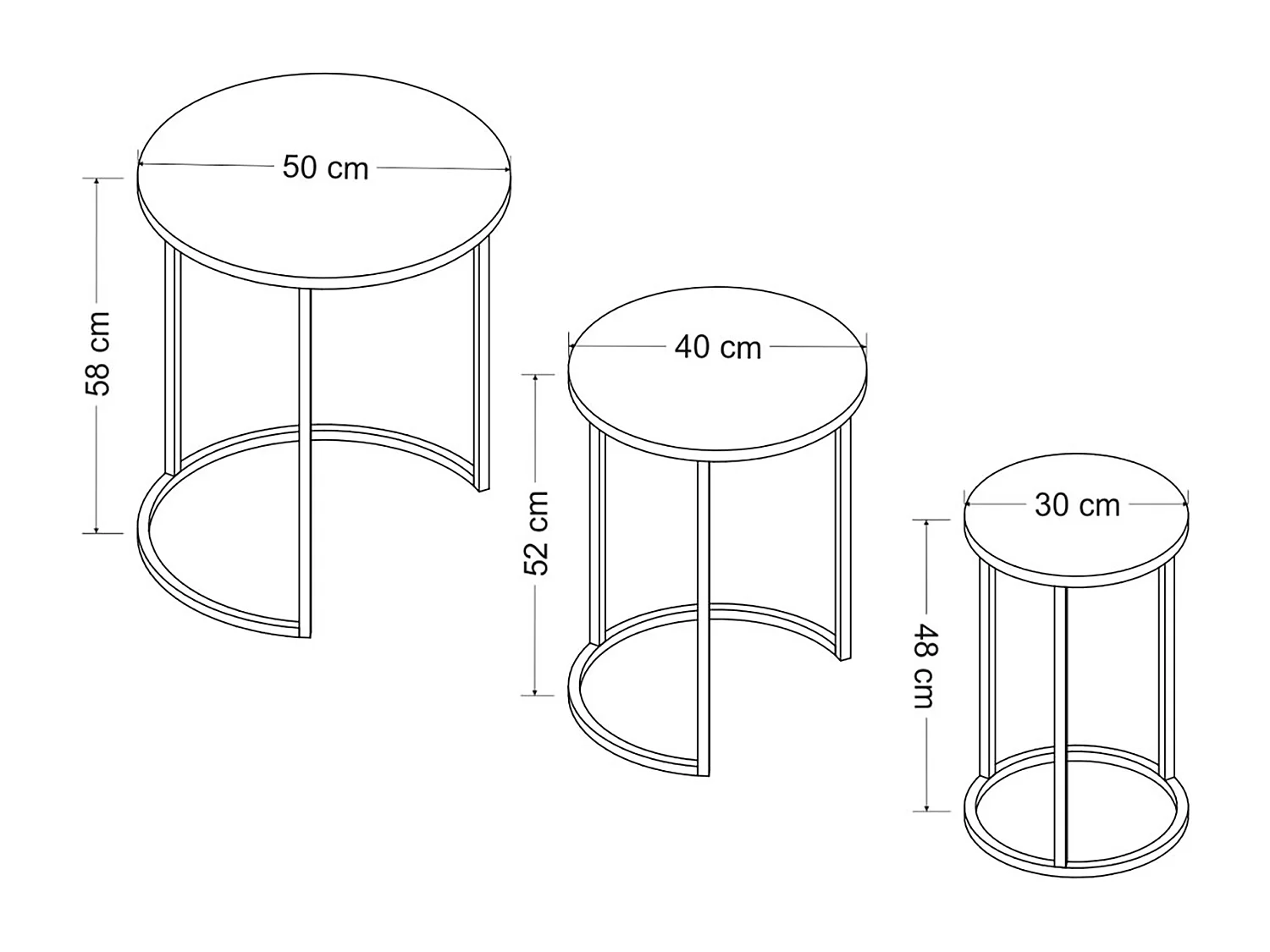 Set de 3 tables d'appoint Frederiksværk gigognes rondes marbre noir [en.casa]