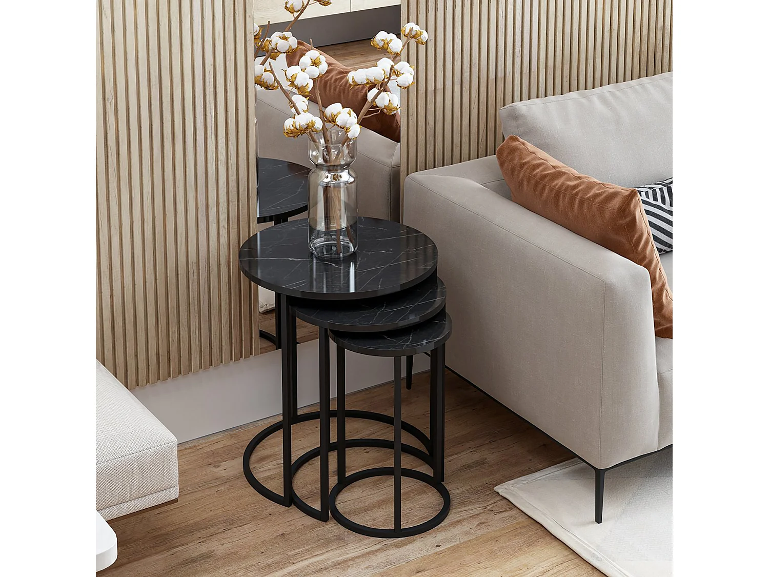 Set de 3 tables d'appoint Frederiksværk gigognes rondes marbre noir [en.casa]