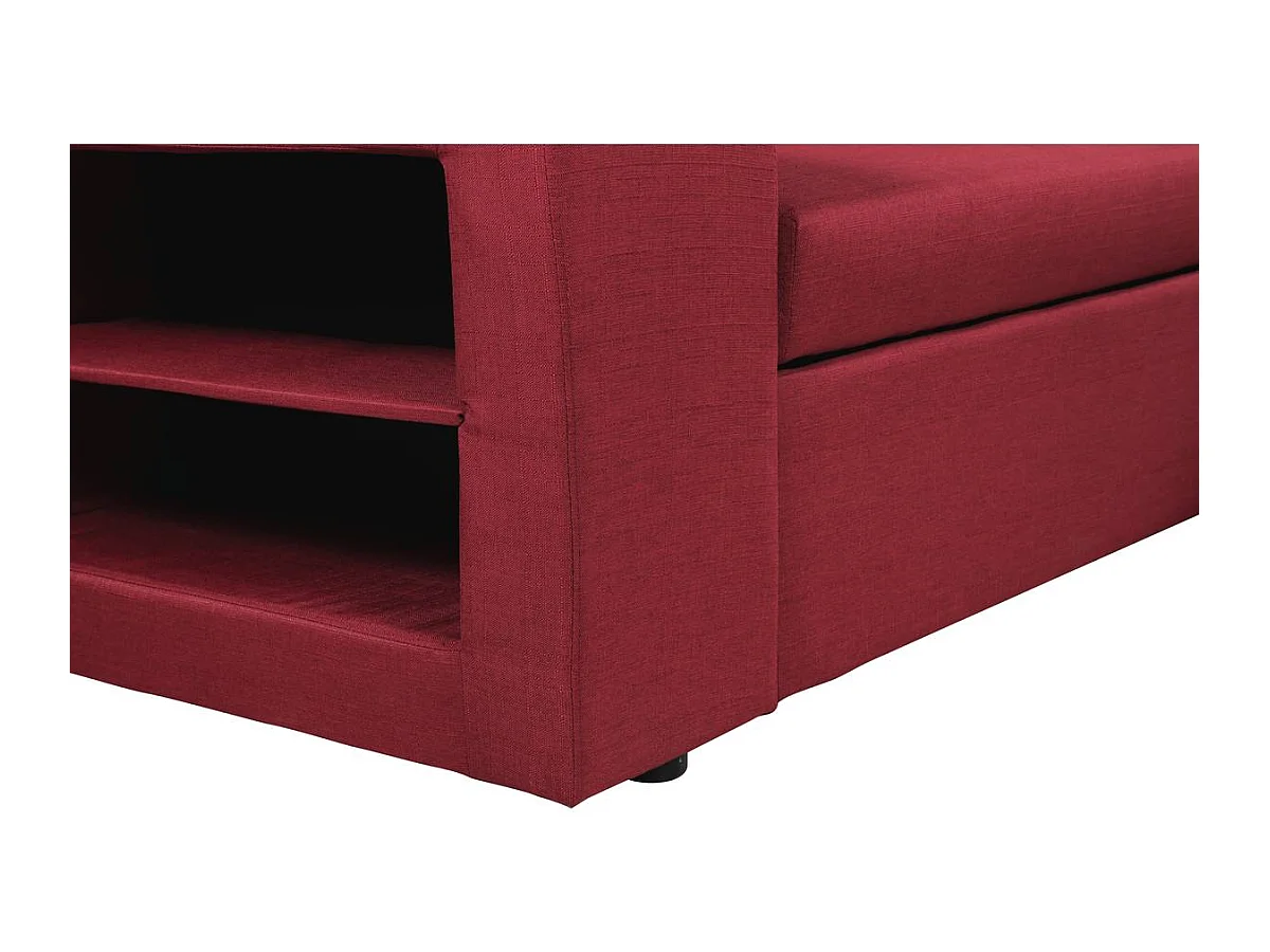 Sofá de canto conversível "Axel" em linho com prateleiras integradas e espaço de armazenamento - 3 lugares - Vermelho
