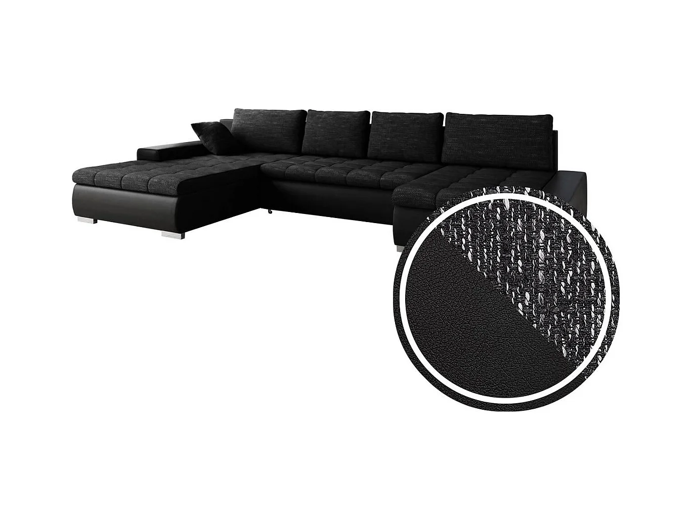 Sofá rinconero Comfivo 106, Negro, Función de descanso, Almacenaje, 394x213x80cm