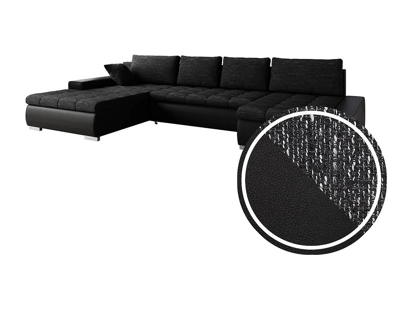 Sofá rinconero Comfivo 106, Negro, Función de descanso, Almacenaje, 394x213x80cm