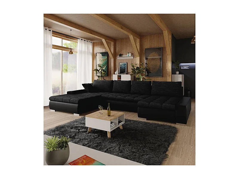 Sofá rinconero Comfivo 106, Negro, Función de descanso, Almacenaje, 394x213x80cm